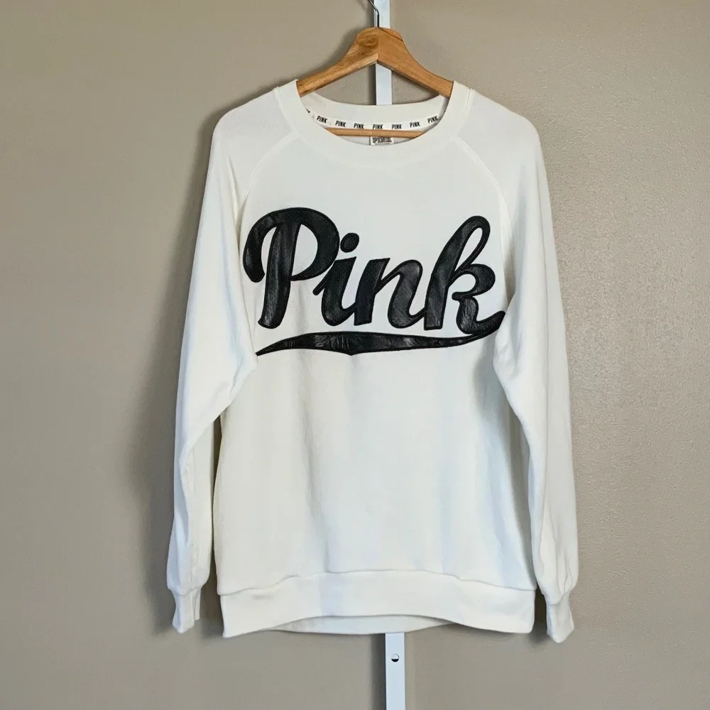 Victoria's Secret PINK Faux Leather Dotted Applique Sweatshirt - Picture 2 of 16